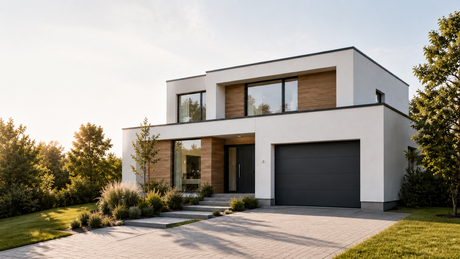 Modernes freistehendes Einfamilienhaus mit Garten
